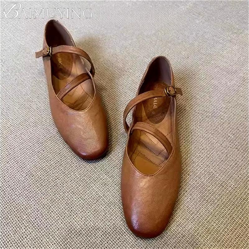 Fashion Flats Mary Jane Shoes Women Retro Sole Leather Ballet 2025 Spring Trend Dress Elegant Shoes Casual Shallow Comfort Zapatos Mujer