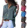 Women Autumn Striped Floral Long Sleeve Button V Neck T Shirt For Casual Chic