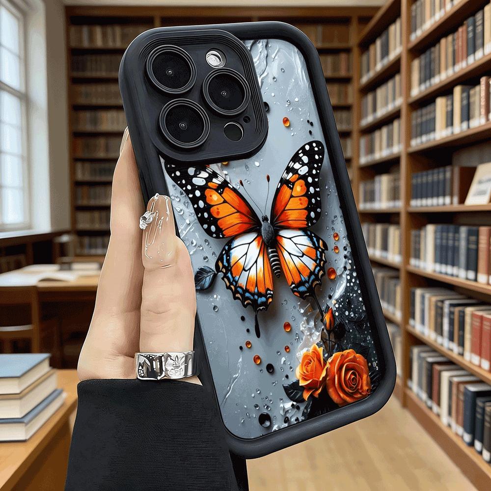 Monarch Butterfly Orange Rose Soft TPU Shockproof Case For Xiaomi Redmi Note 15 14 13 12 11 Pro Anti-Fall Protective Back Cover