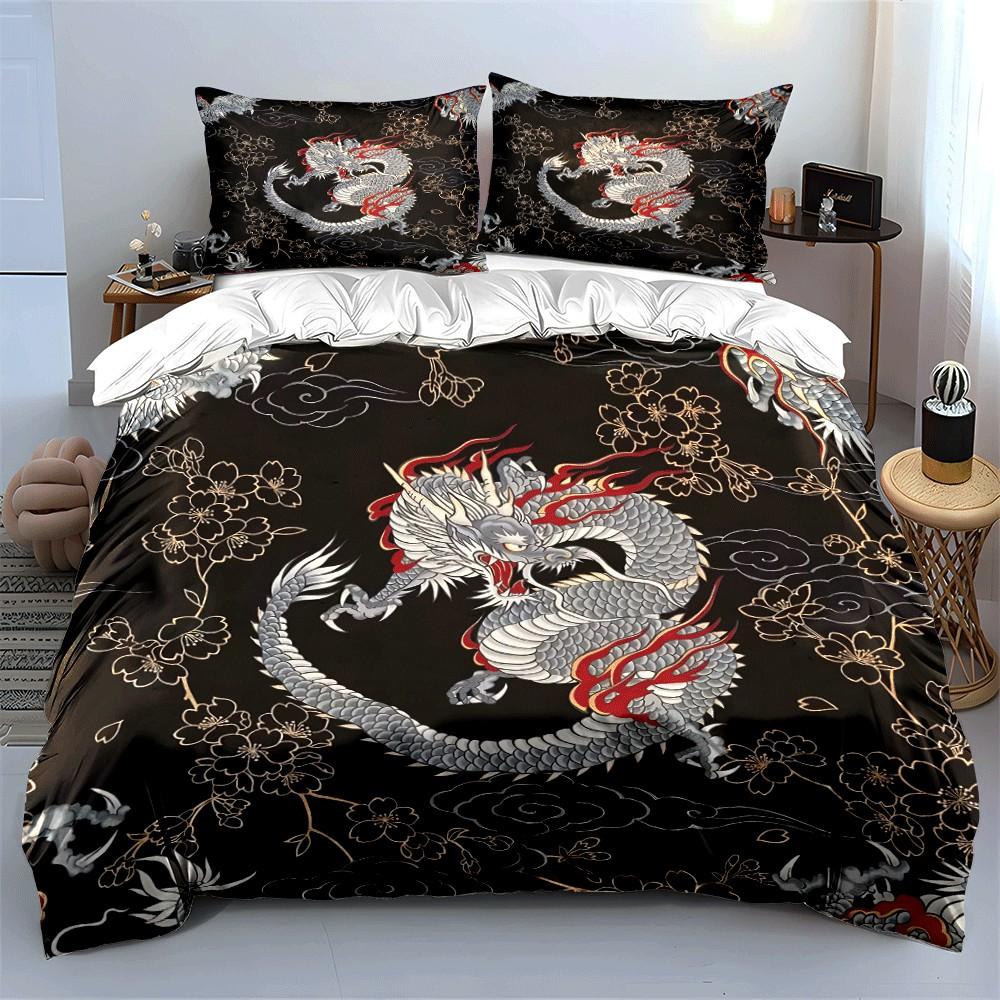 "Dragon Pattern Three-Piece Set For Decor" Exquisite Three-Piece Bedding Set Gift For Kids And Adults