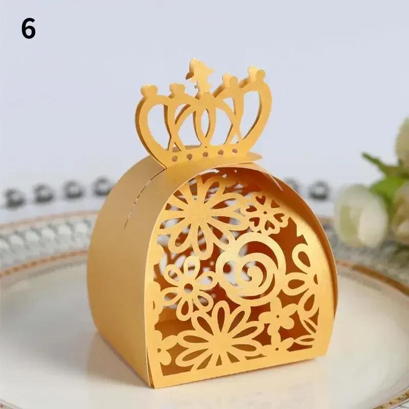 10Pcs Gold Laser Cut Wedding Favor Box Hollow Rose Design Candy Dragee Chocolate Gift Bags Packaging