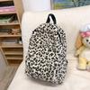 Women's leopard print backpack fashion hundred corduroy backpack trendy student school bag high value large capacity backpack