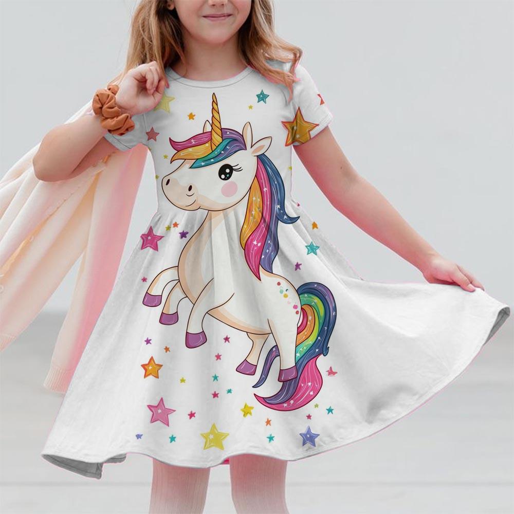 Girl Unicorn Cartoon Clothing Children's Clothing 3-14 Children's Birthday Party Clothing Children's Casual Clothing