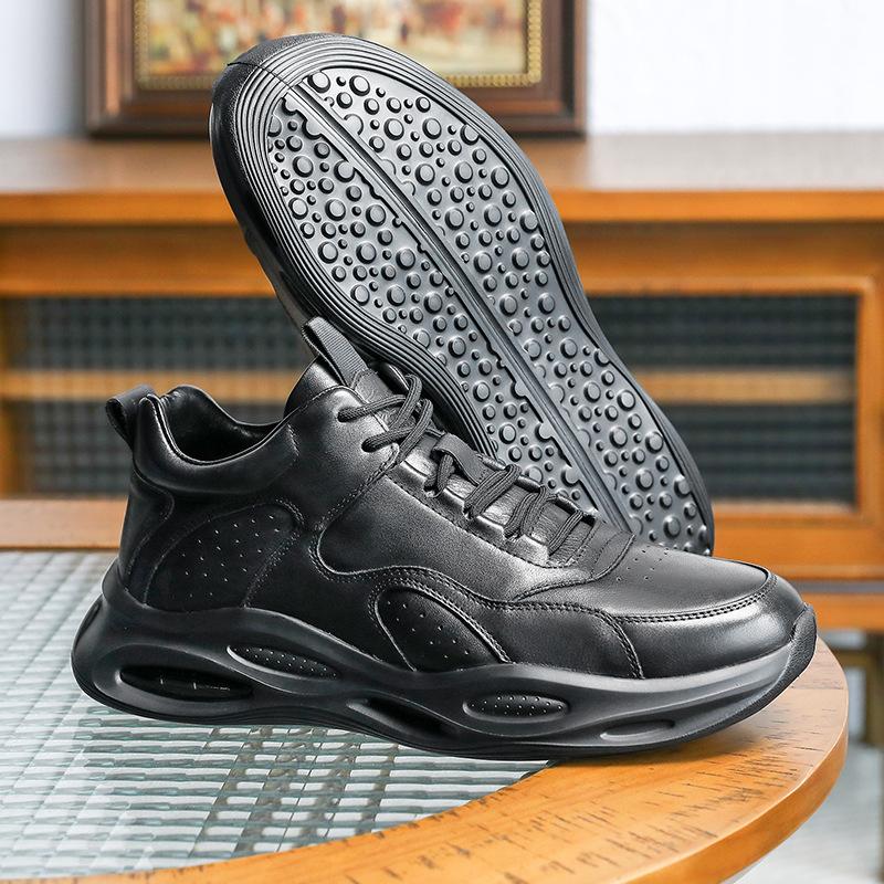 Breathable Air Cushion Shoes Men'S Leather Shoes Casual Lace-Up Shoes Polished Fashionable Versatile Dad Shoes