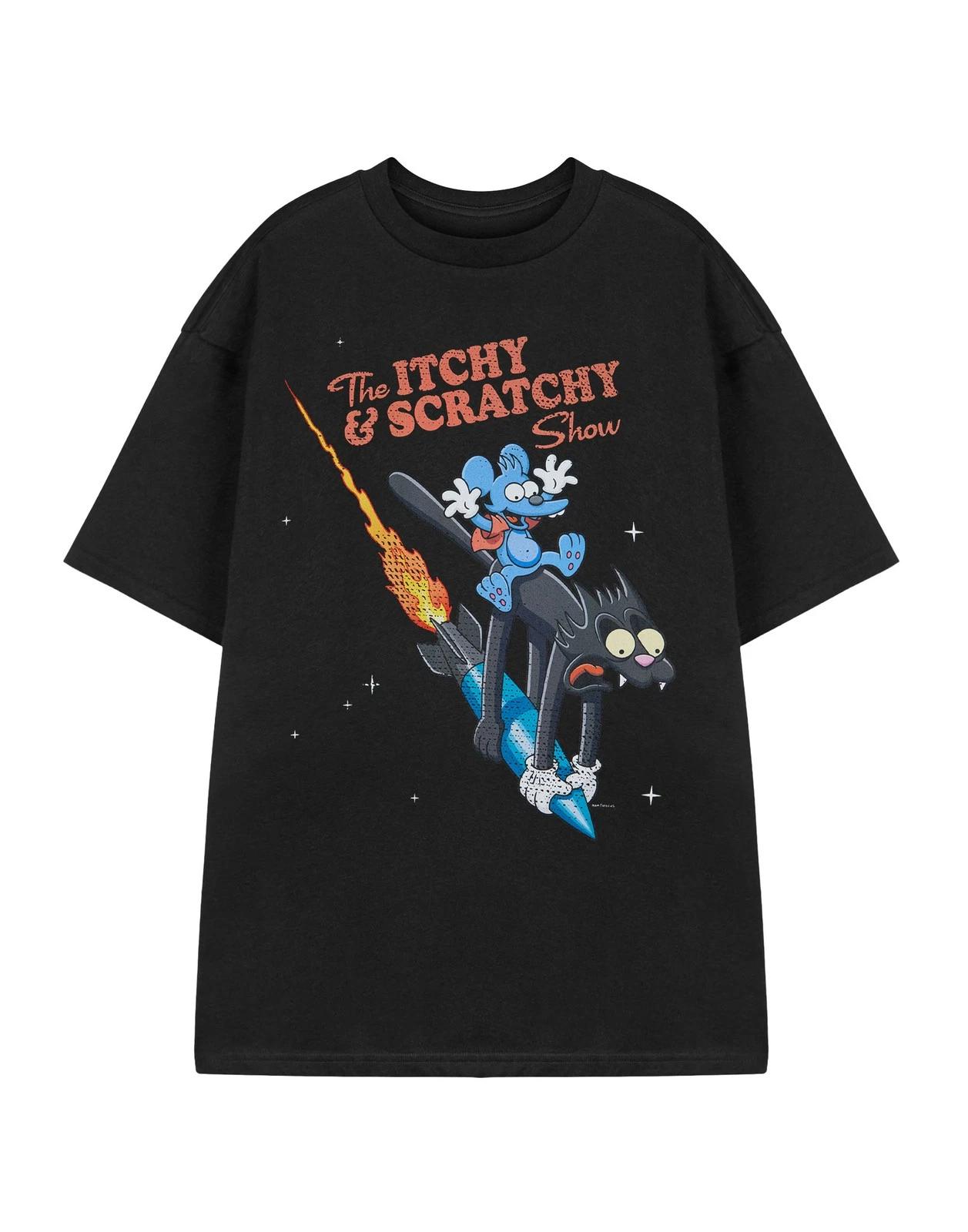 The Simpsons Black Itchy & Scratchy Short Sleeved 100% Cotton T-shirt Mens Tees Top Mens XL