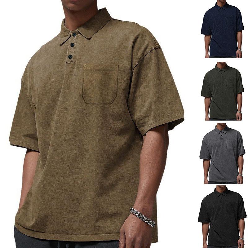New Vintage Short Sleeve Men's T-shirt Heavy Summer Casual Lapel Short Sleeve Men's T-shirt Polo Shirt