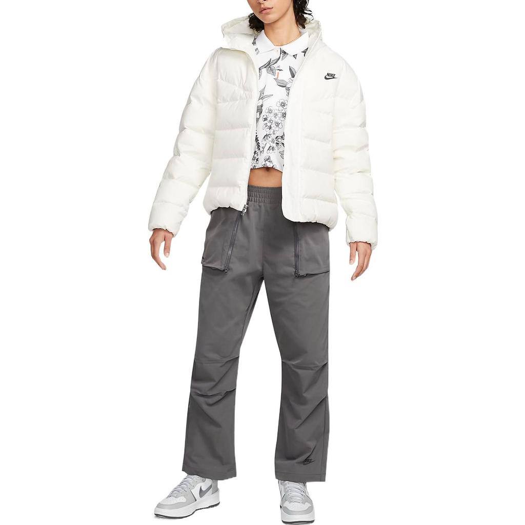 Nike Solid Color Logo Print Hooded Long Sleeve Down Jacket Women outerwear White DQ5904-133
