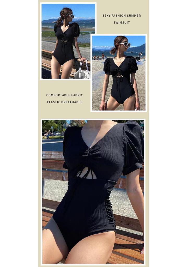 Costume da bagno intero nero alla moda 2023 con design sexy a spalline sottili