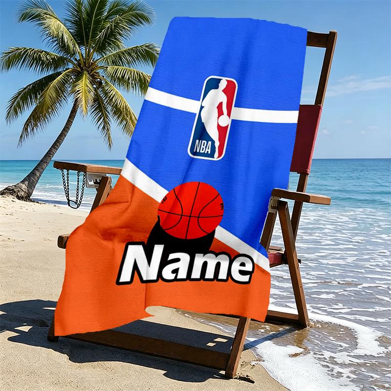 Custom Name Personalized basketball Print Beach Towel, for Trip Camping Beach Party Home Decor, Birthday Gift for Family & Friends