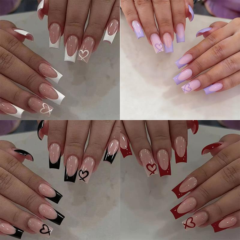 Valentine's Heart-Shaped Nail Art: Medium-Long Square Wearable Nails