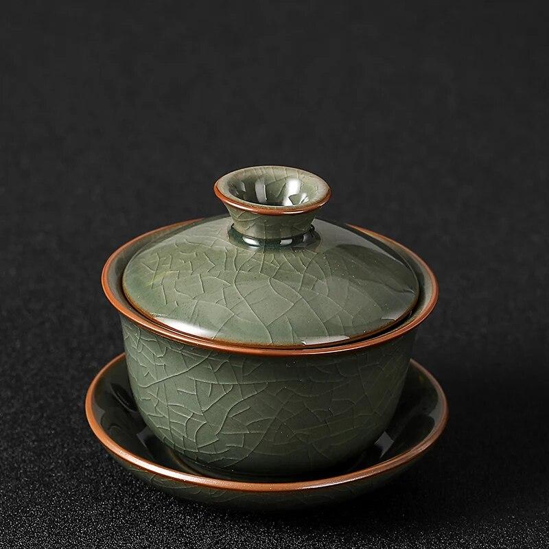 Traditional Ice Cracked Ceramics Gaiwan Home Teacup Travel Tea Bowl Teaware Accessories Drinkware Personal Cup 140ml