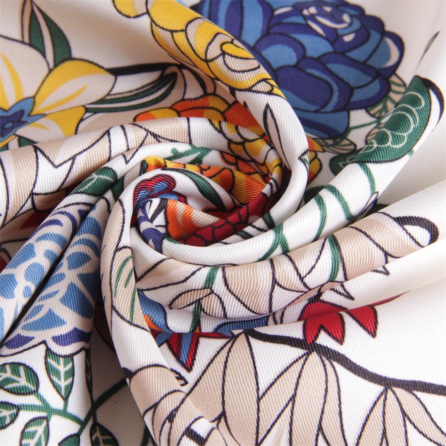 130Cm Silk Scarf Women Large Shawls Spain Flowers Print Stoles Square Bandana Luxury Kerchief Hijab Female Foulards