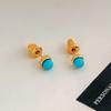 French Turquoise & Sterling Silver Geometric Round Earrings - 18k Gold-Plated Studs