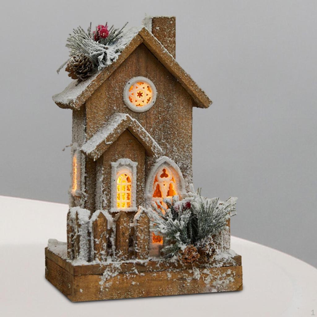 Village House Glowing Log Cabin Christmas Ornament Luminous Sculpture Wood Figurine