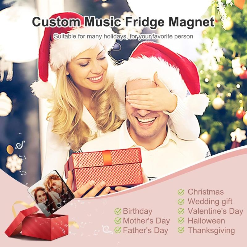 Music Box Fridge Magnet with Customs Song and Photo USB Rechargeable Refrigerator Magnet for Special Gift