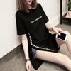 Print Long T Shirts Summer Women Loose Slit Femme Tops T-shirt Short Sleeve Ladies T-shirt