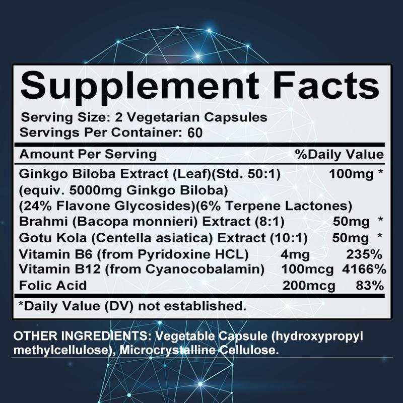 Bcuelov 5000mg Ginkgo biloba leaf extract combined with purslane centella asiatica and B vitamins helps improve concentration