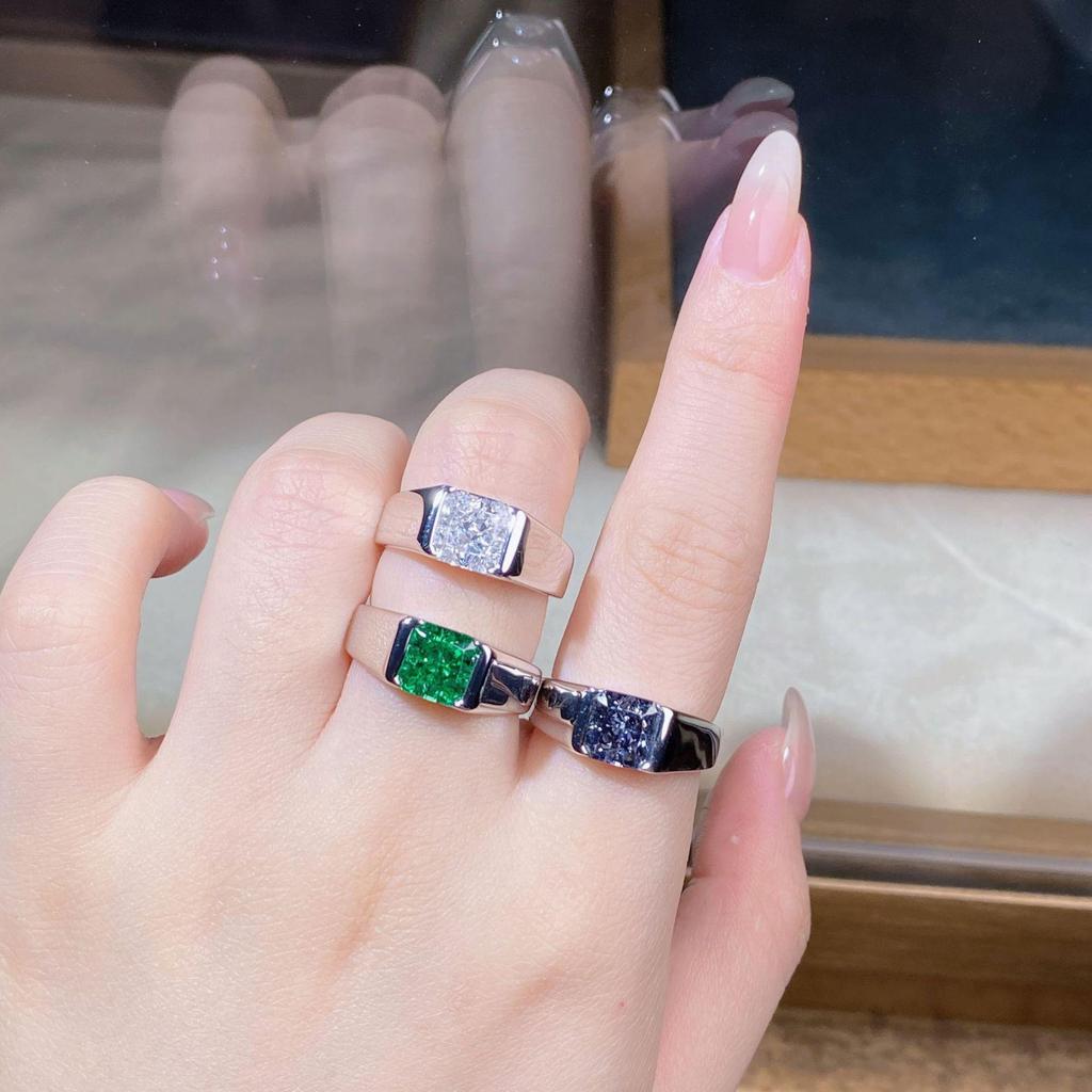 S925 Sterlingsilber Unisex-Ring mit grauem und schwarzem Diamant-Eisblumenschliff