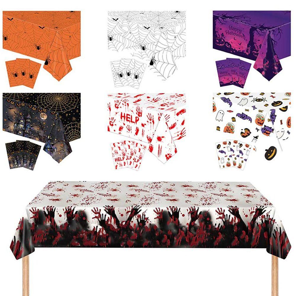 Disposable Plastic Halloween Tablecloth Bronzing Table Decoration Disposable Tablecloths Pumpkin Ghost Table Cover Halloween