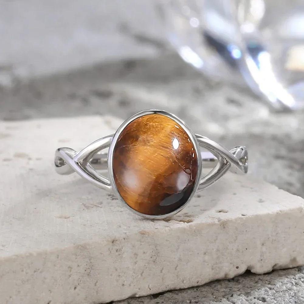 925 Silve Ring with Natural Moonstone Oval 8*10MM Simple Minimalist Twist Ring Party Gifts Fine Jewelry for Women