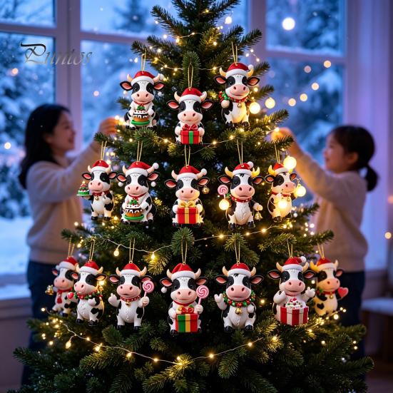 Decorative Ornaments for Backpacks Keys Christmas Cow Ornament Advent Calendar 2026, 24 Days 2D Acrylic Hanging Pendant Creative Holiday Gift