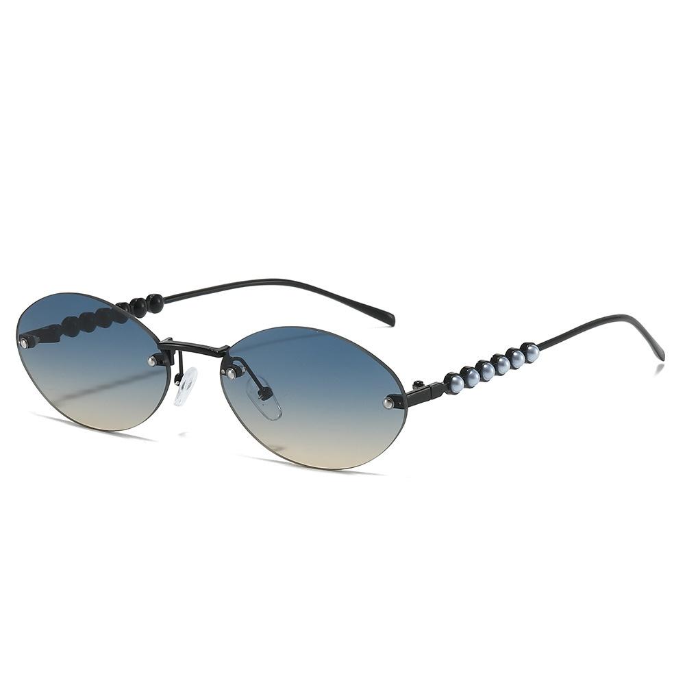 

Latest Luxurious Frameless Gradient Cat Eye Shape for Women Sunglasses Brand Pearl Inlaid Temple Design Elegant Trend Men Sun Eyeglasses UV400 as picture