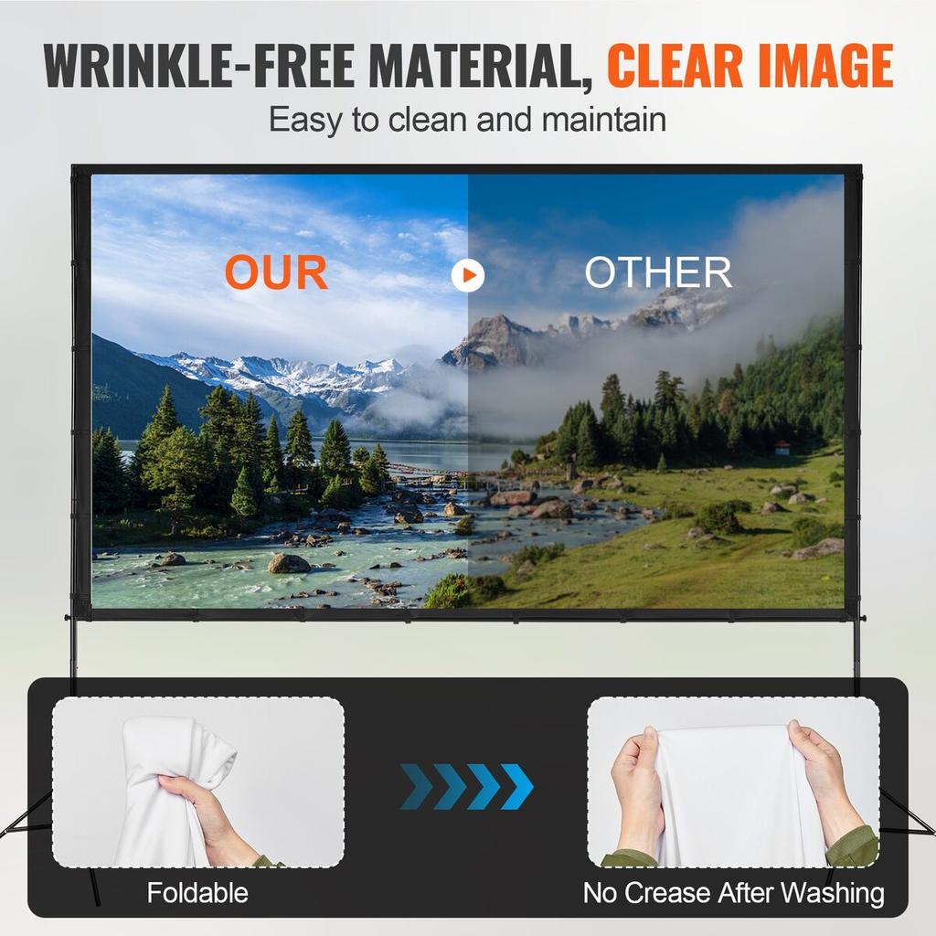 Projector Screen with Stand, 120 inch 16:9 4K 1080 HD Outdoor Movie Screen with Stand, Wrinkle-Free Projection Screen with Tripods and Carry Bag, for