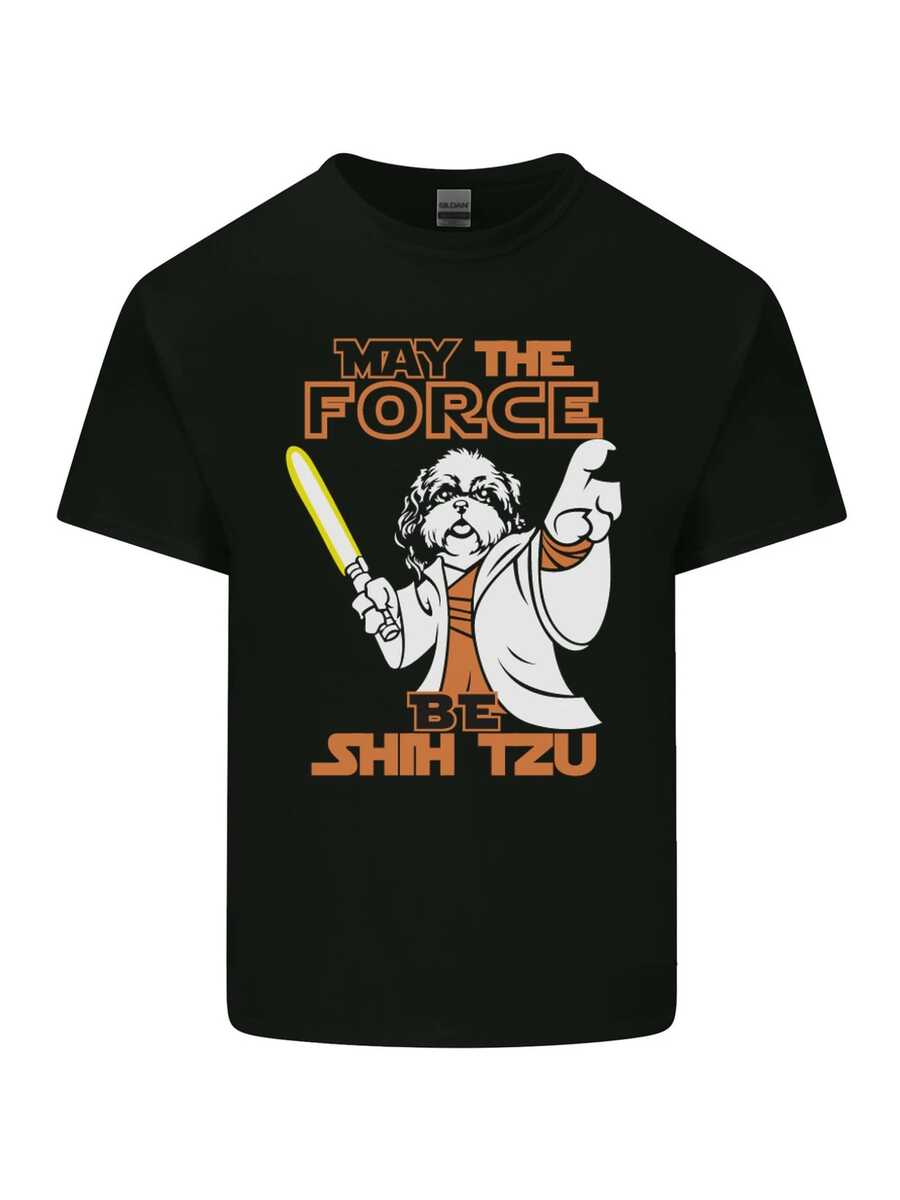 

May The Force Be Shih Tzu Men s Casual Round Neck Short Sleeve 100% Cotton TShirt Funny Digital S разноцветный