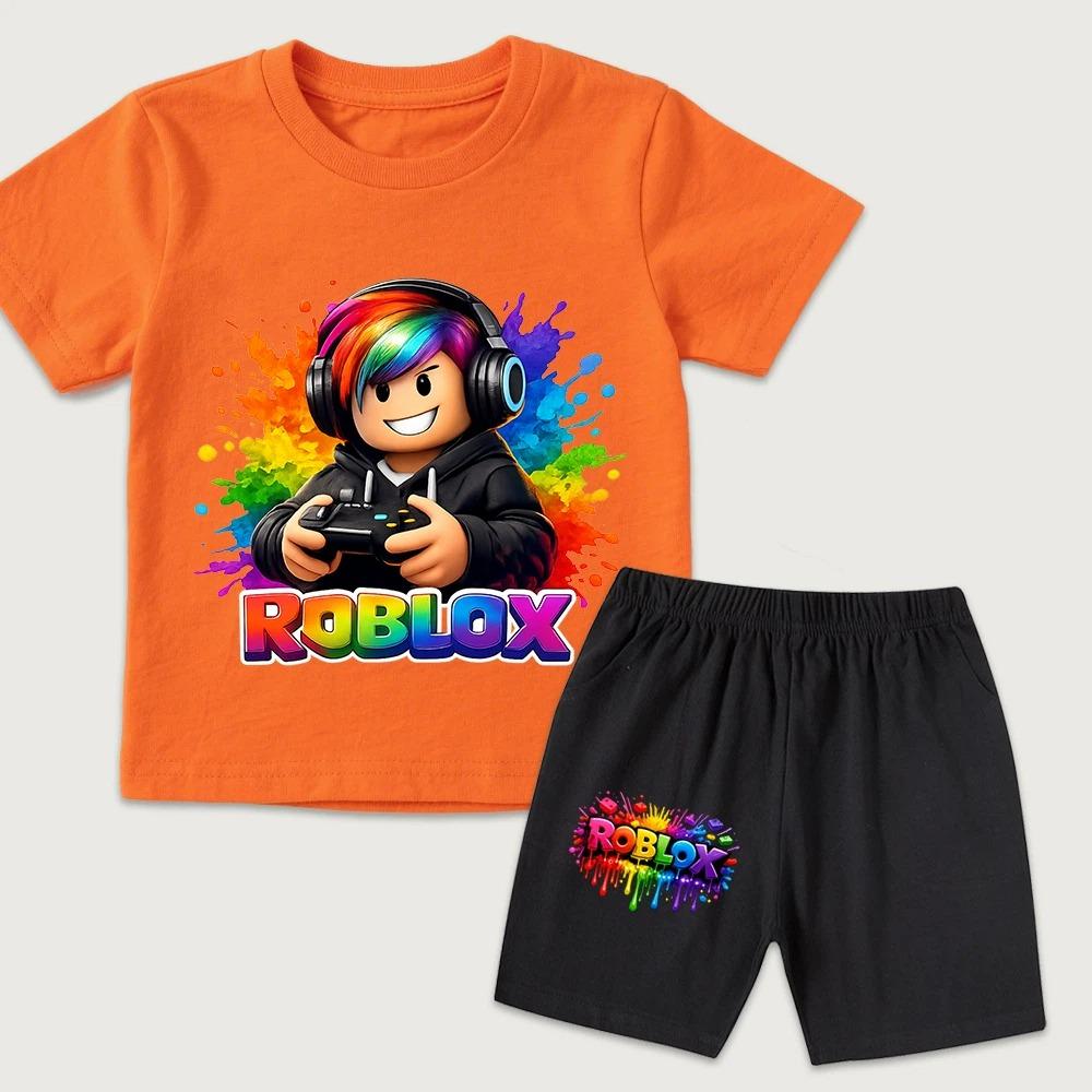 Summer Funny Cartoon Fun Boys Girls Printed Kids T-shirt and Shorts 2 Piece Set Summer Casual Outfit for Boys and Girls Childrens Clothing