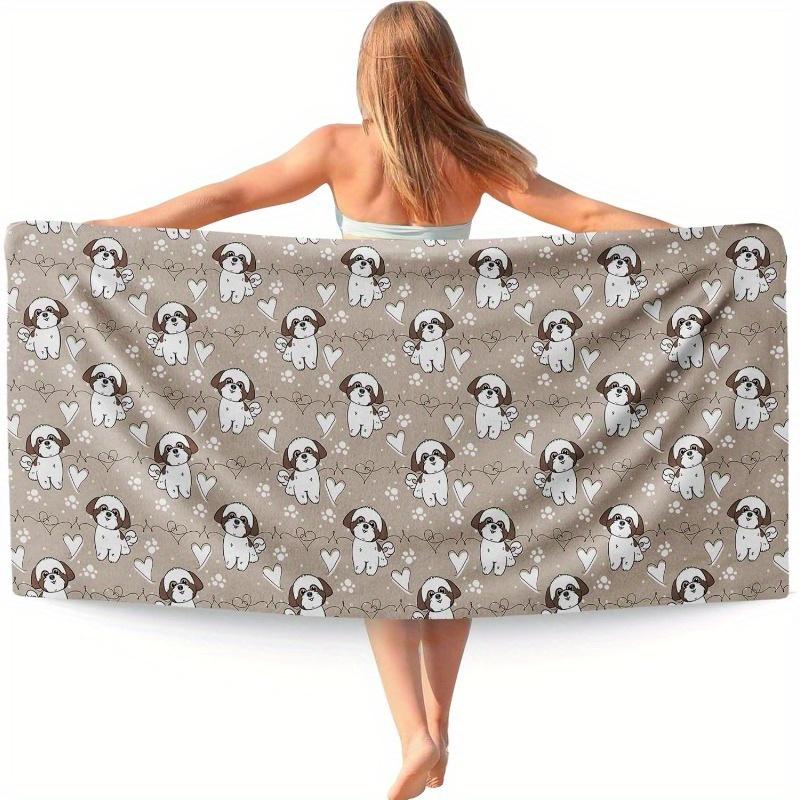 

Cute Brown Shih Tzu Beach Towel, Funny Puppy Travel Towel for Women Dog Lovers Spa Yoga Gym W30*H60(CM)