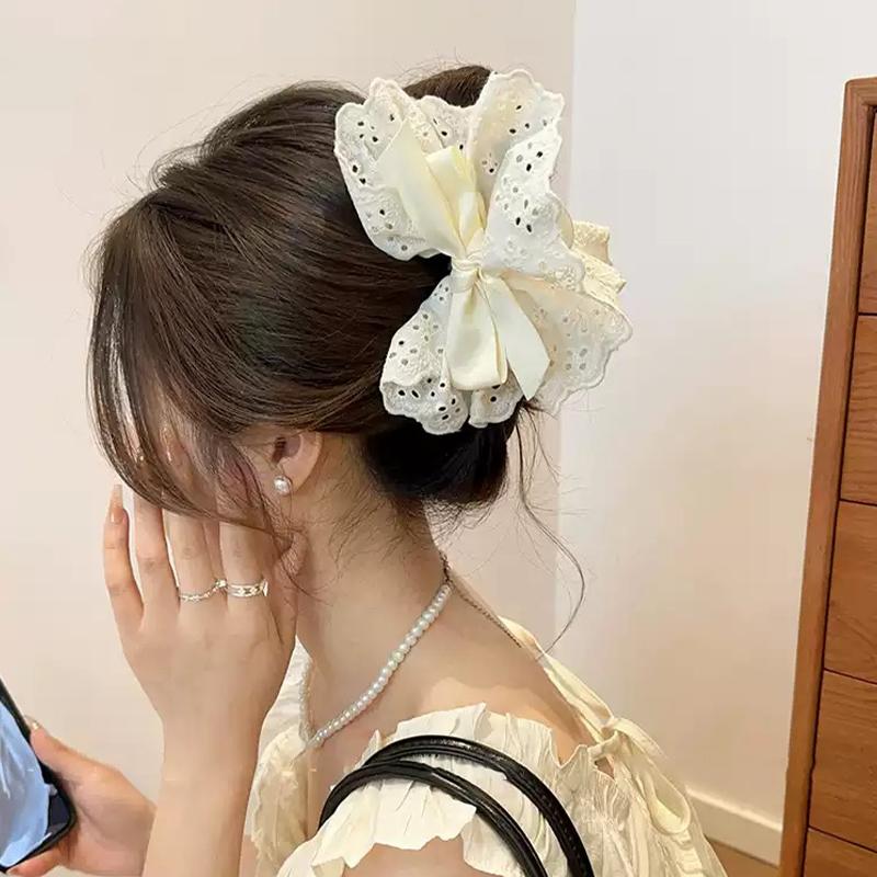 French Temperament Lace Bow Bow Hairpin Shark Clip Women'S Hair Accessory