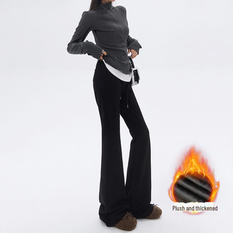 High-Waist Velvet Flare Pants for Women – Autumn & Winter Hip-Lifting Style.