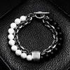 Malachit Kartenstein Herrenarmband - Perlenarmband aus Edelstahl im Retro-Stil - Schmuck