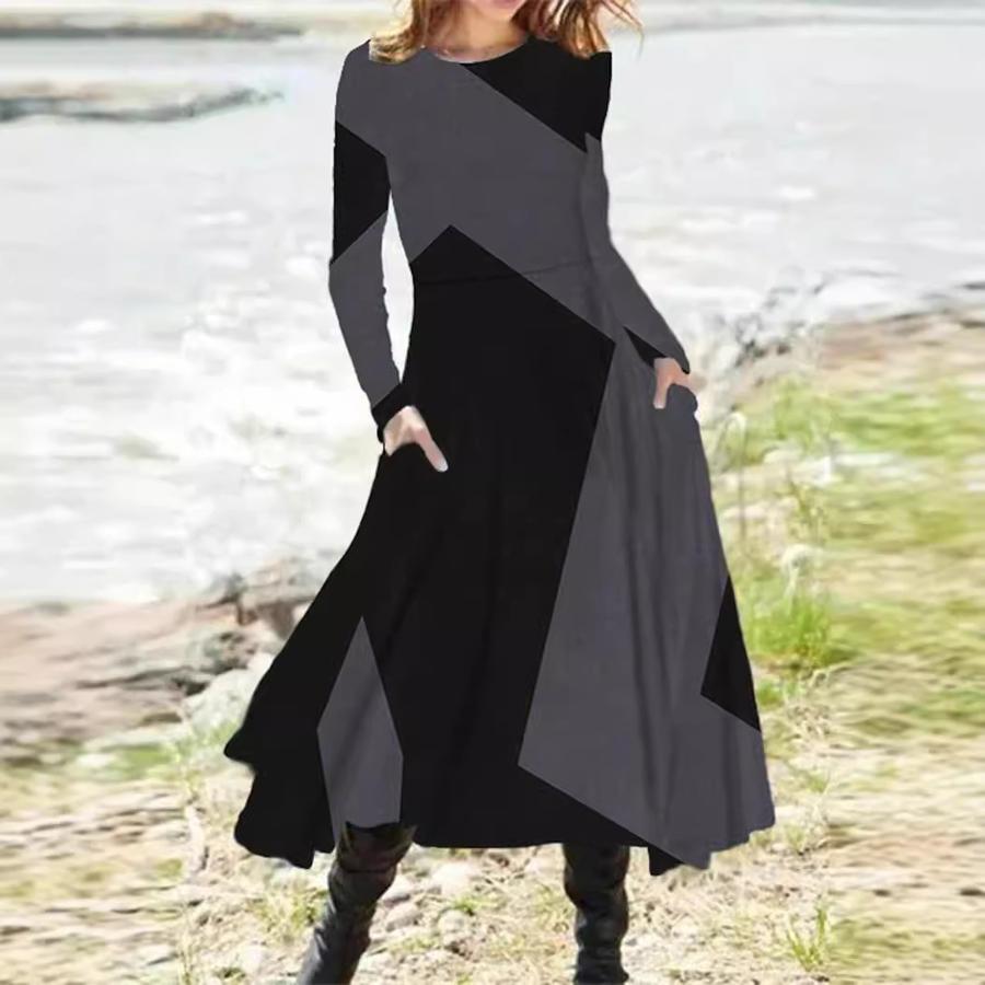Autumn/Spring Crew Neck Casual Vacation Women's A-Line Midi Dress