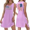 Women's Casual Fashion Breathable Independence Day Printed Pocket Hem Slit Vest Dress