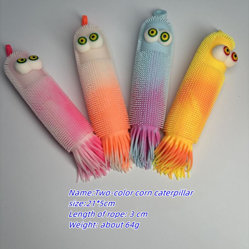 Color-Changing Glow Worm Toy, Soft TPR Squeeze Sensory Bug with Flashing Eyes, Cute Caterpillar Light-Up Fidget for Kids