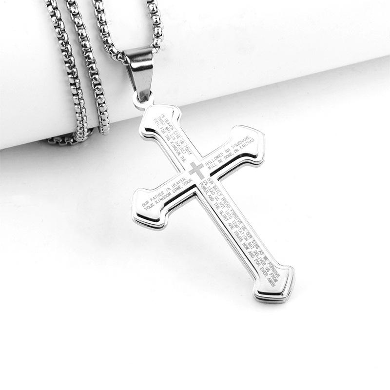 Jóias Personalidade Trendy Punk Aço Inoxidável Multi-camadas Multi-cor Cruz Texto Pingente Colar