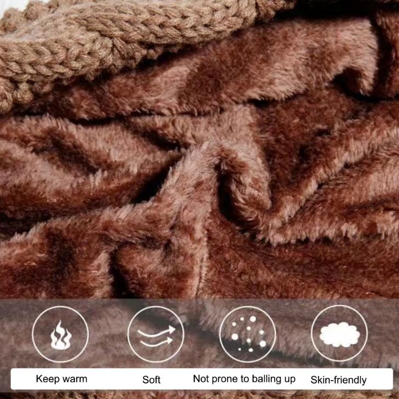 Knitted Scarf Hat with Pompoms Ball and EarFlaps Soft Pullover Hat Winter Accessory Unisex Headwear for Outdoor Activity