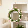 Artificial Tulip Wreath with Vine Base Lifelike Floral Door Wall Hanging Decor for Home Garden Party Fade-Resistant Reusable Spring Home Decoration