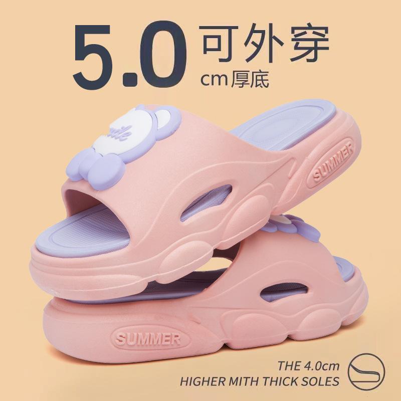 2024 New Summer Thick Sole Slippers Sandals for Women Non-Slip Soft Cartoon Design Home Comfort