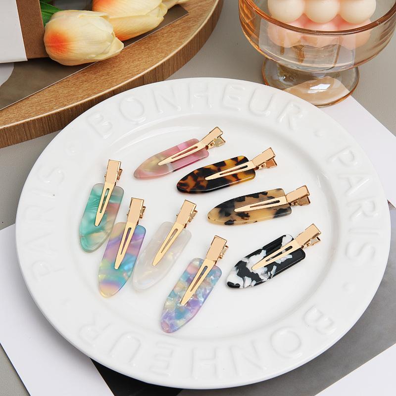 2Pcs No Crease Acrylic Hair Clips With Gold Metal Clasp And Marble Pattern Perfect For Daily Wear Party Hairstyling