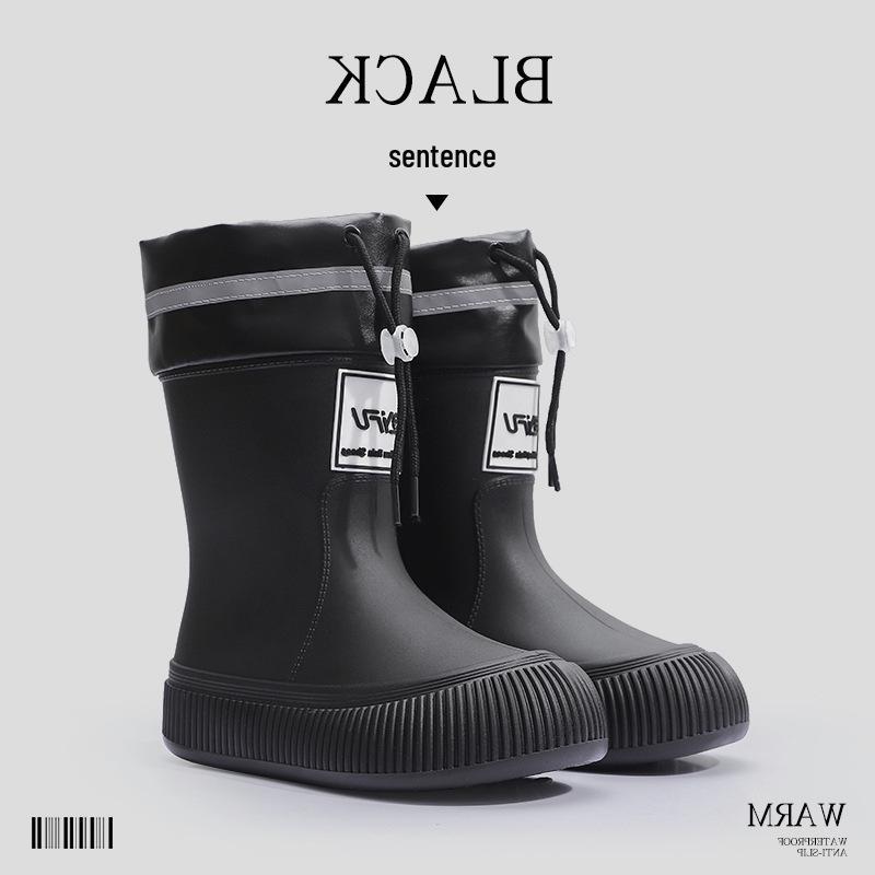 Women's Fashion Rain Boots: Non-Slip, Waterproof, Fleece-Lined, Mid-Calf Boots for Ladies & Kids - Perfect for Outdoor Wear.