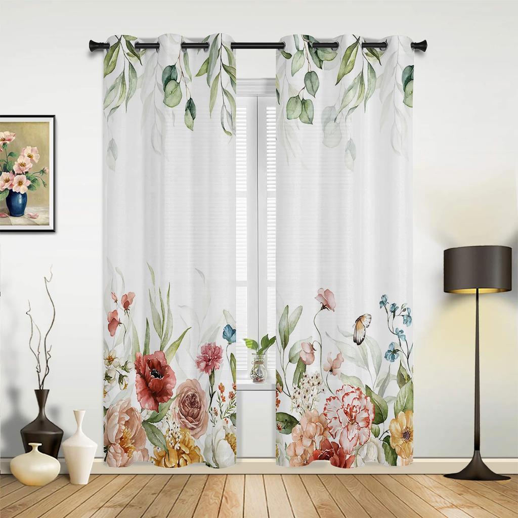 Peonies Roses Flower White Curtains for Bedroom Living Room Drapes Kitchen Children's Room Window Curtain Modern Home Decor
