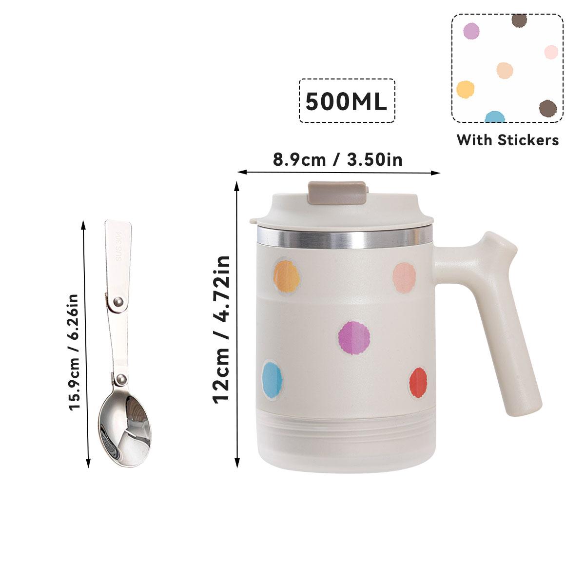 

Милая портативная двухслойная термокружка для кофе со складной ложкой, чашка для воды из нержавеющей стали 304, герметичная посуда для напитков 401-500ml