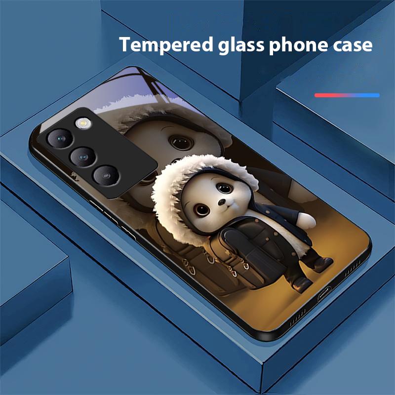 Cute Little Panda For Y72 33S 11 03 36 96 Lite 35 16 Iqoo 12 V40 SE 5G 29 40 21 30 X80 Pro Vivo Tempered Glass Phone Case Black