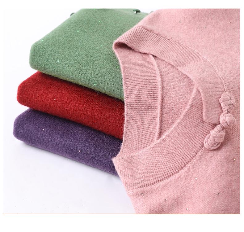 Autumn Winter Chinese Retro Cheongsam Collar Thick Knit Sweater – Fashionable Women's Pullover