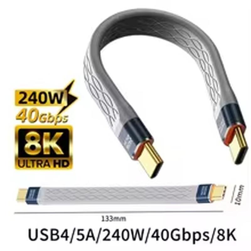Short USB‑C To USB‑C FPC Extension Cable, 40Gbps Data Transfer 8K Video Output, Flat Slim Type‑C Cord for Phones Laptops