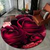 Dark Red Rose Floral Print Round Floor Rug, Elegant Flower‑themed Decor Mat for Bedroom, Lounge and Household Indoor Rest Zone