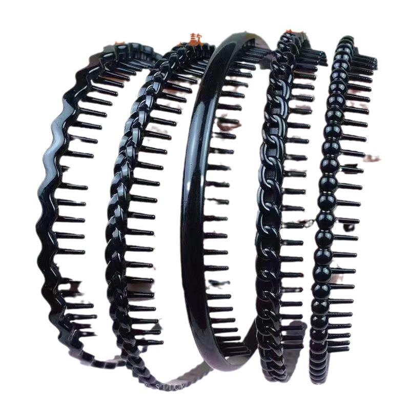 Simple Black Plastic Headband for Women, Versatile, Suitable for Washing Face, with Teeth To Press Hair, Non-slip Headband/hair Clip