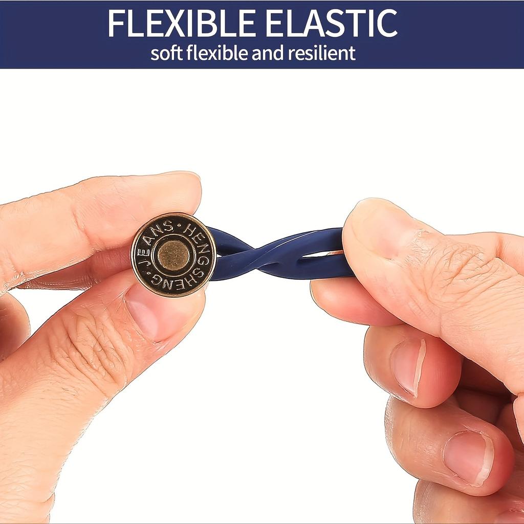 4-piece adjustable denim button extender - copper button with blue plastic handle, unisex elastic waistband extender